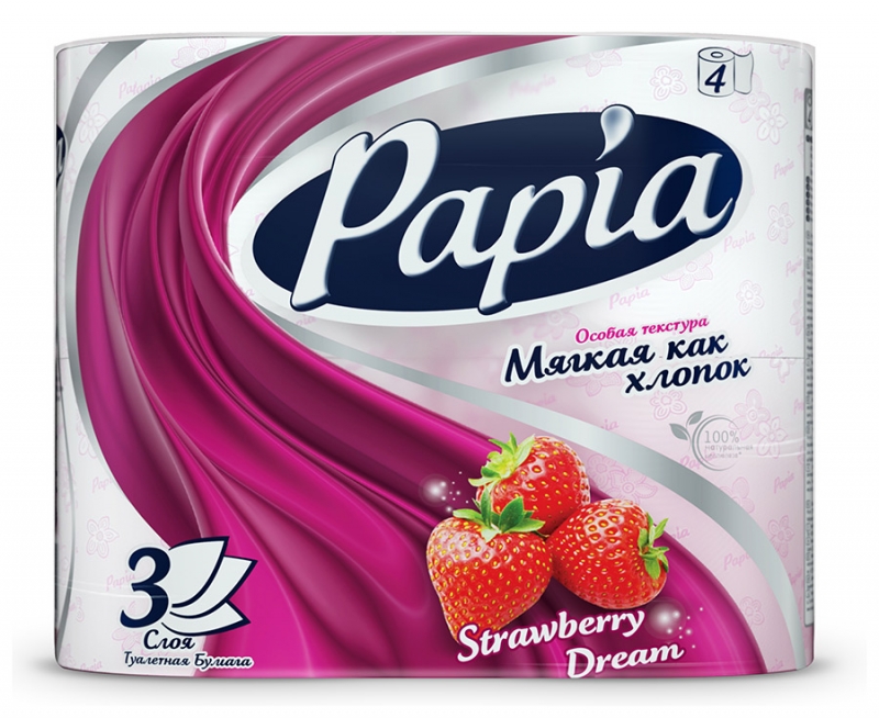 Туалетная бумага PAPIA 3сл. 4рул. Клубничная мечта (14)