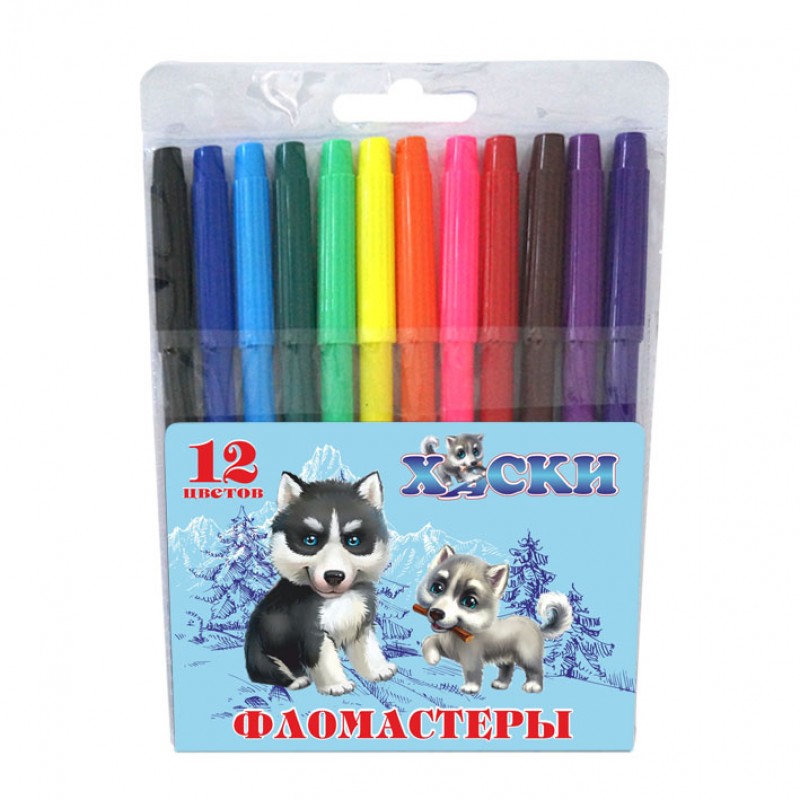 Фломастеры 12цв. JO Хаски 828H-12, ПВХ