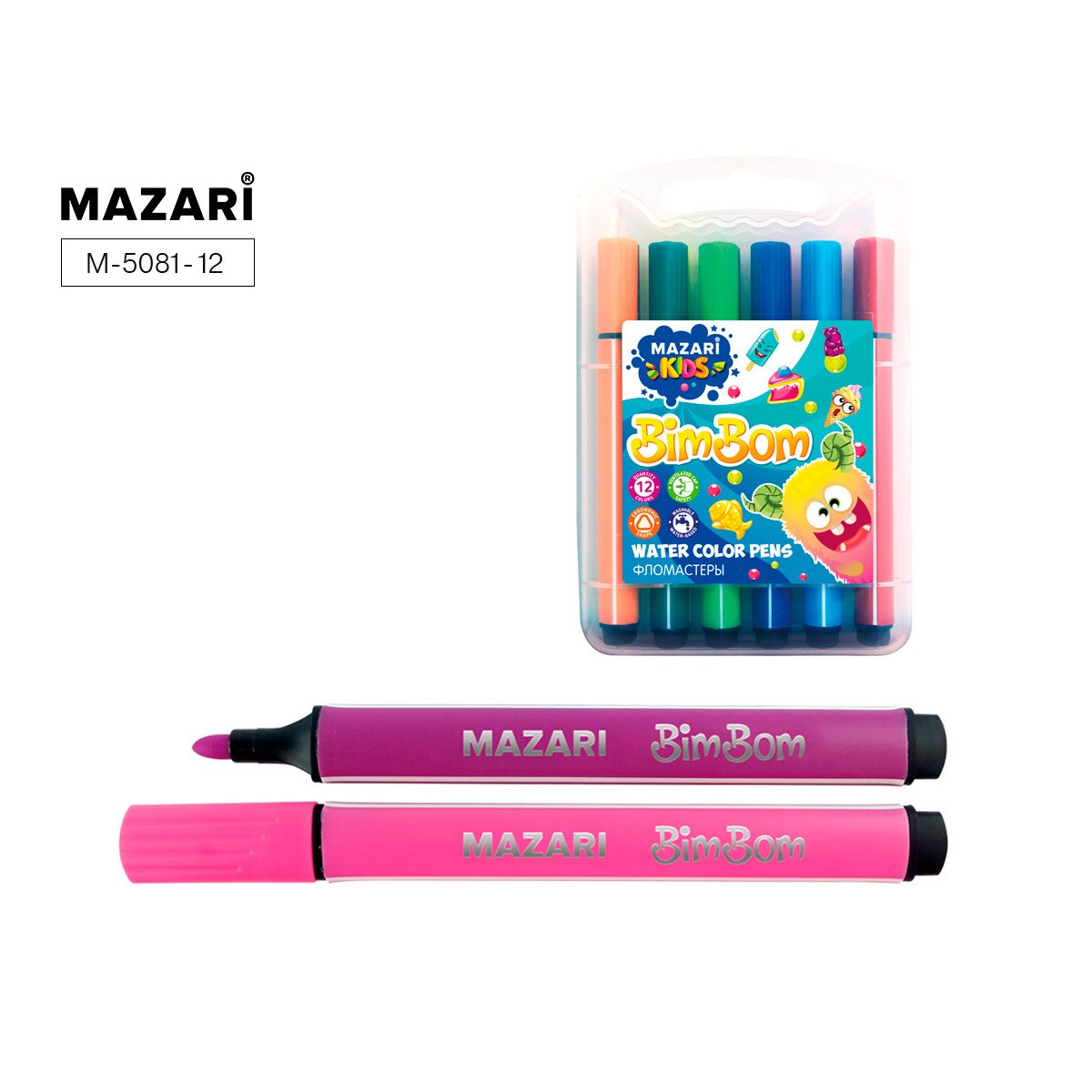 Фломастеры 12цв. Mazari Jumbo BimBom