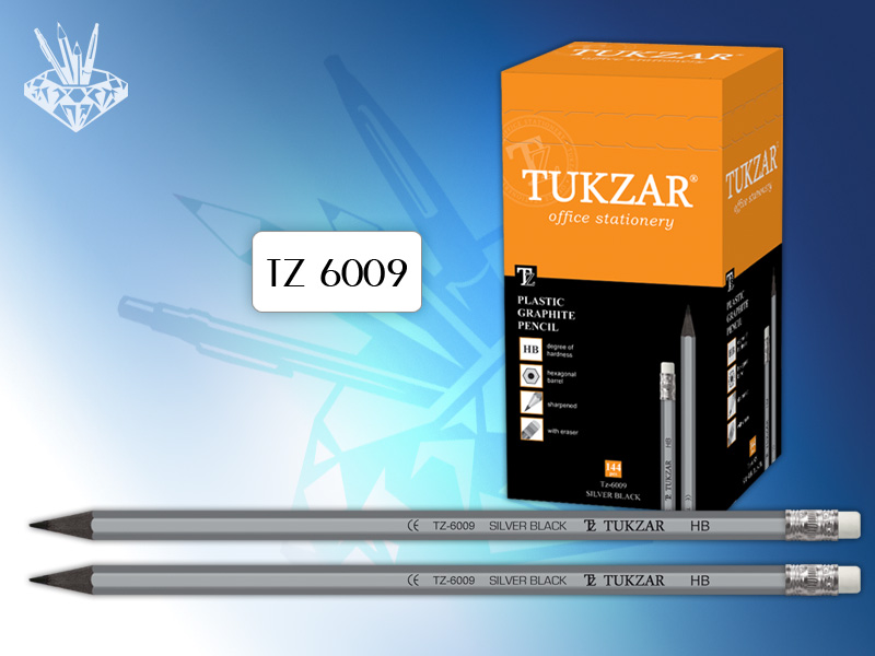 Карандаш прост. Tukzar Silver-Black, HB, с ластиком, заточенный (уп.144шт.)