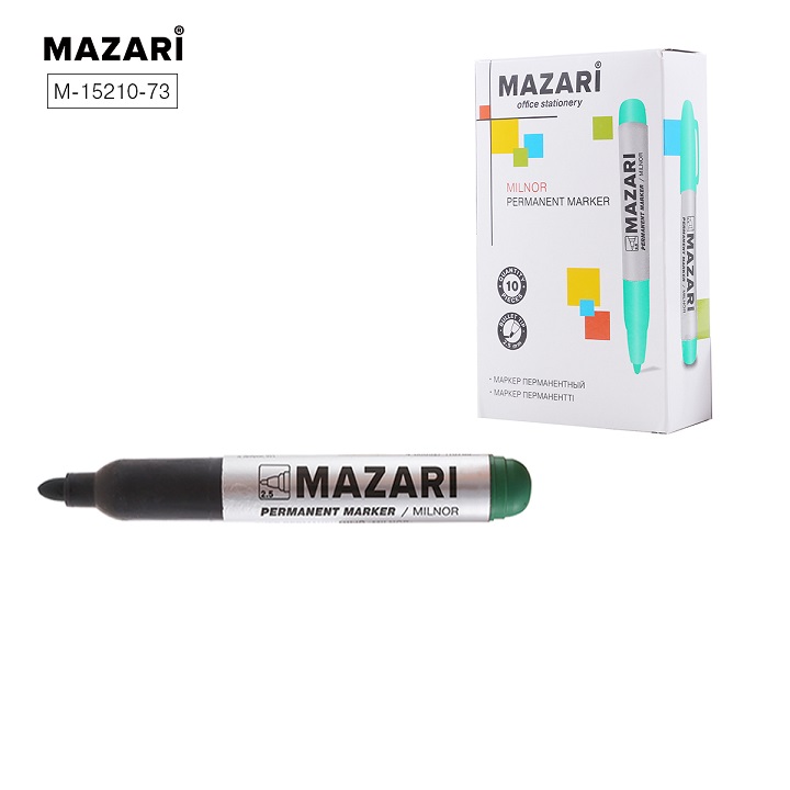 Маркер зеленый перм. Mazari MILNOR 2,5мм.(уп.10)