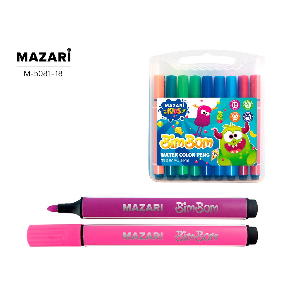 Фломастеры 18цв. Mazari Jumbo BimBom