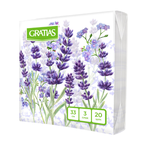 Салфетки бумажные 20л 3 слоя 33*33 Gratias Лавандовый луг (16)