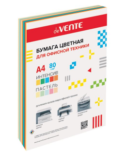 Бумага А4 цветная deVente 100л. 10цв. интенсив+пастель 80г/м2 (20)