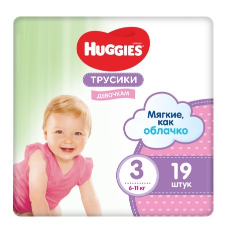 Подгузн.-трусики Huggies --3-- 19шт. 6-11кг. для девочек