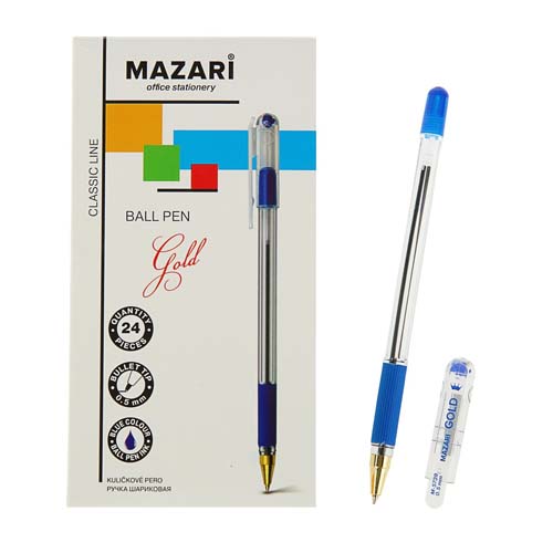 Ручка шар. СИНЯЯ Mazari Gold прозр. корп. рез. грип (уп.40)