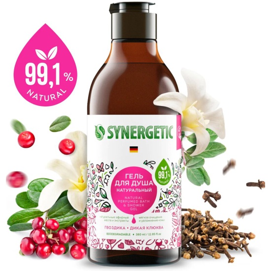Гель для душа SYNERGETIC 380мл. Гвоздика и дикая клюква
