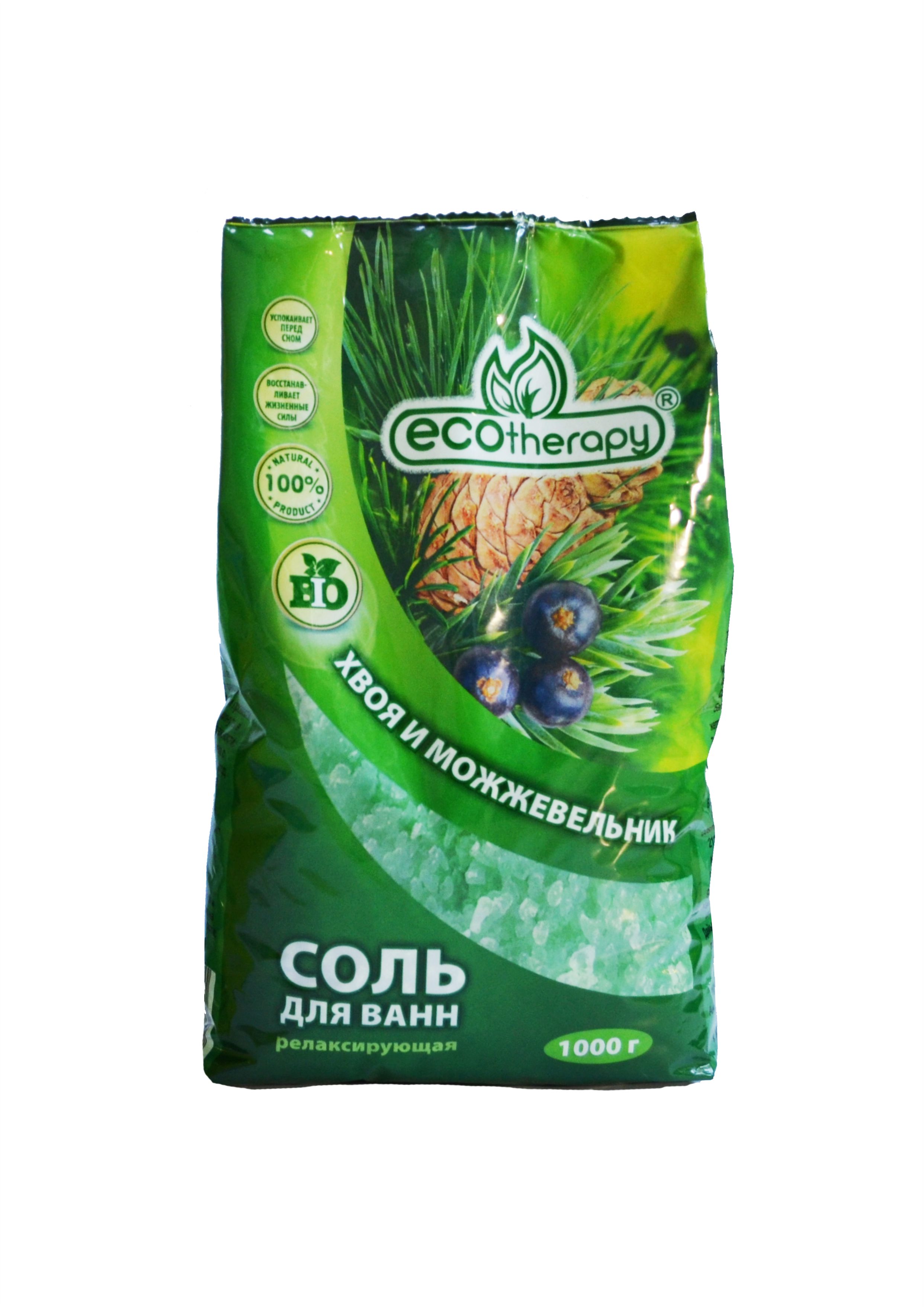 Соль для ванн Экотерапия 1000г. Релакс. Хвоя и можжевельник