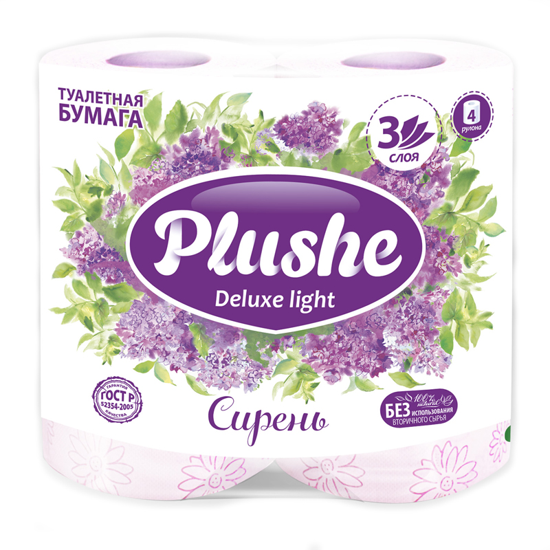 Туалетная бумага Plushe Deluxe Light 3сл 4рул. 15м. Сирень