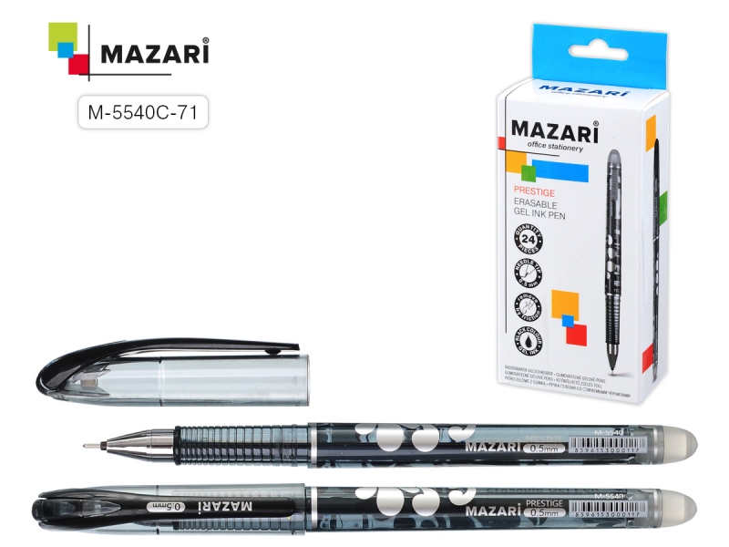 Ручка пишет/стирает ЧЕРНАЯ Mazari Prestige (уп.24)