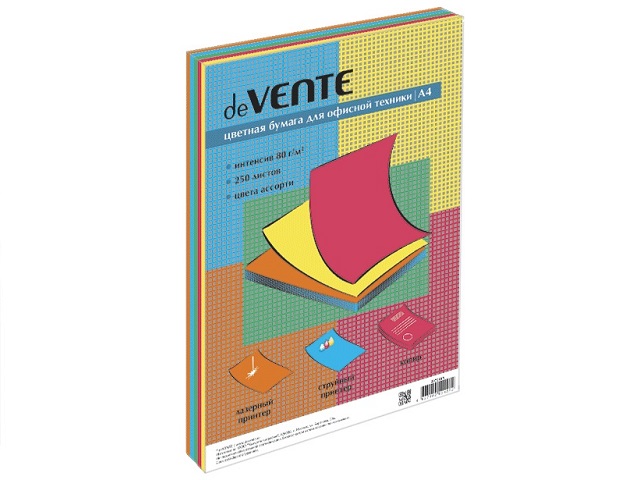 Бумага А4 цветная deVente 50л. 5цв. интенсив