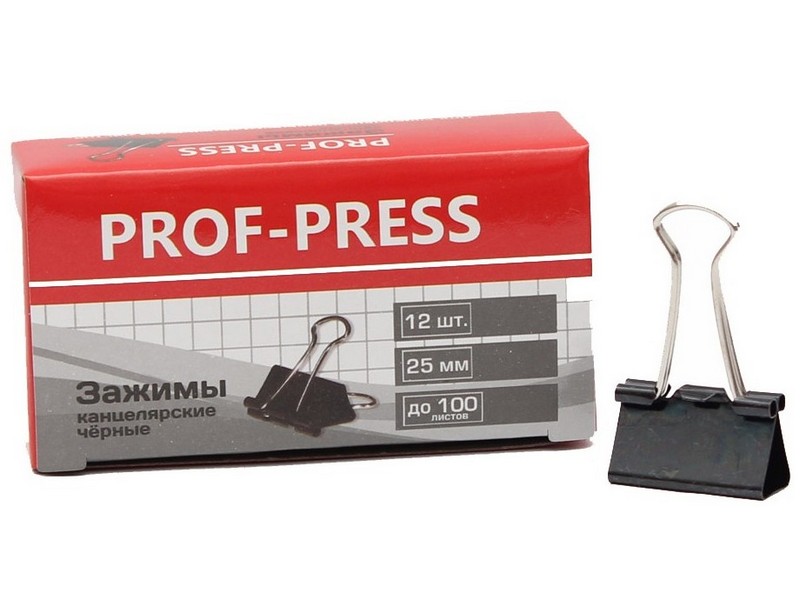 Зажим канц. 25mm ПрофПресс ЧЕРНЫЙ 12шт.