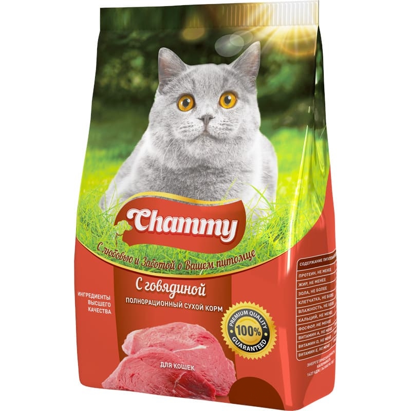 Корм д/кошек CHAMMY сухой 1,9кг с говядиной