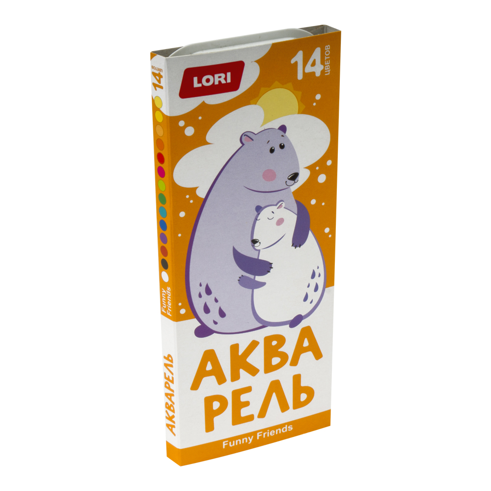 Краски акварель 14цв. LORI Медовая б/кист. Funny friends (80)