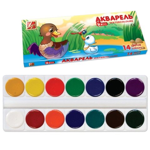 Краски акварель 14цв. ЛУЧ "ZOO" б/к карт.