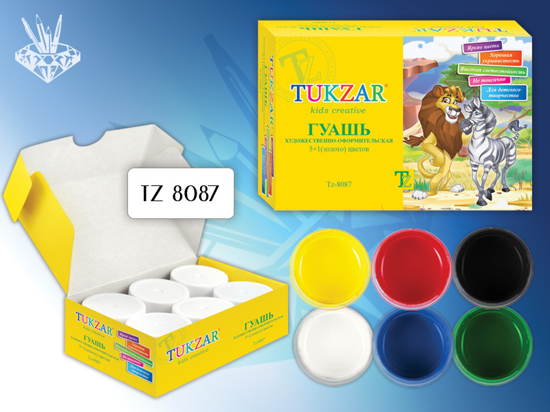 Гуашь 5цв.+1золото Tukzar художественно-оформительская