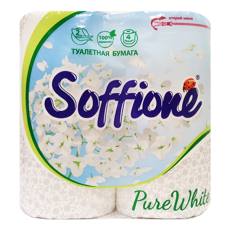 Туалетная бумага Soffione 2сл. 4рул. Pure White Белая (16)