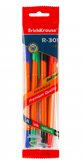 Набор шар. ручек 4цв. Erich Krause Orange Stick R-301 (24)