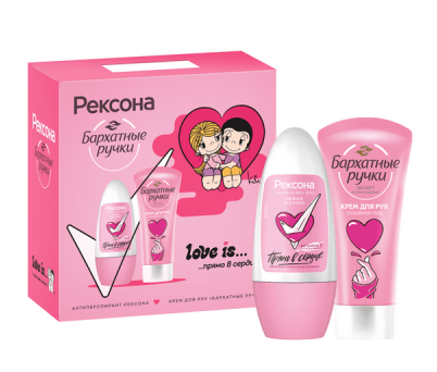 ПН/ЖЕН. Rexona+Бархатные ручки Прямо в сердце (дез.шарик 50мл.+крем 45мл.) (6)
