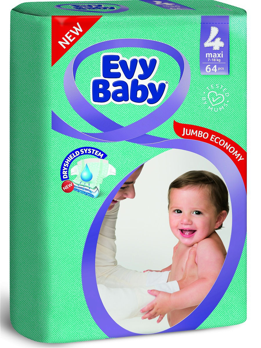 Подгузн. EVY BABY --4-- 7-18кг. 64шт. Макси