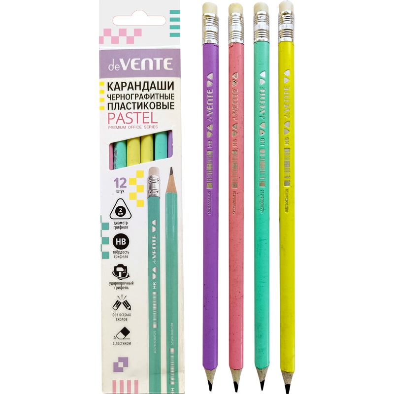 Карандаш прост. deVenteTriolino Pastel заточ. с ластиком (уп.12)