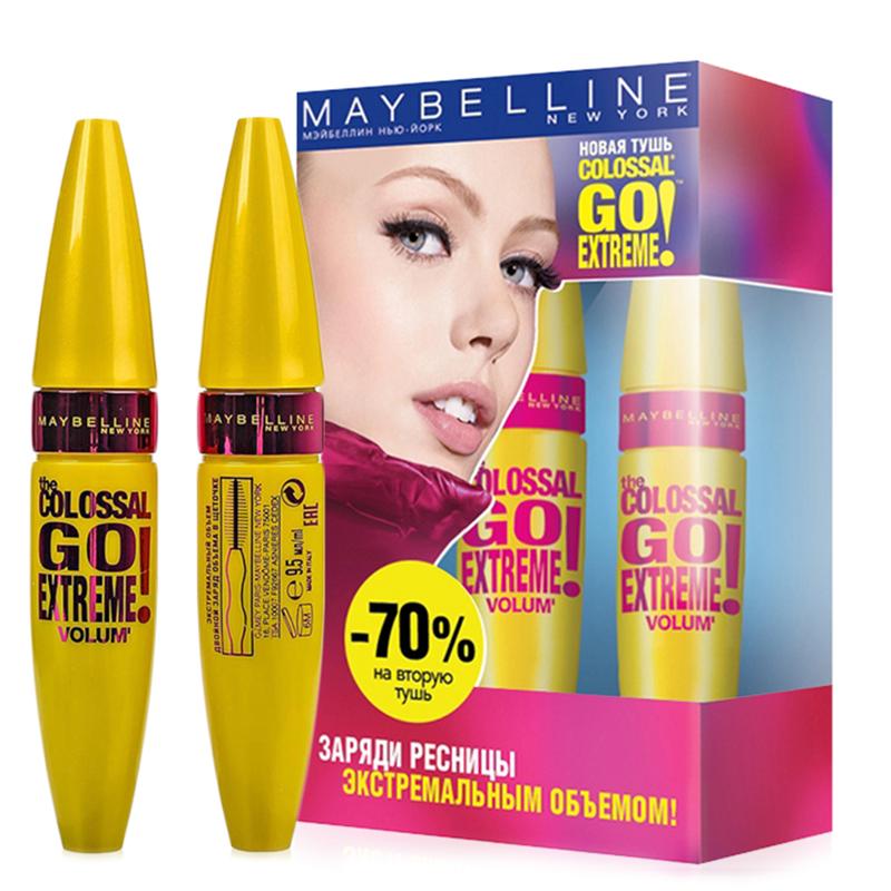 Тушь для ресниц Maybelline Гоу Экстрим Колоссаль Черный 2шт.