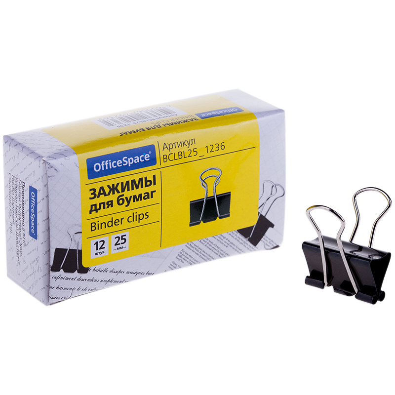 Зажим канц. 25mm OfficeSpace 12шт.