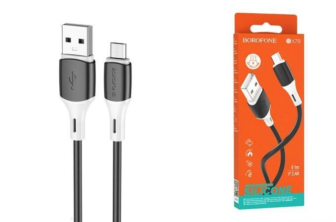 Кабель USB Micro USB 1м 2,4А черный сил. оплетка BX79 Borofone