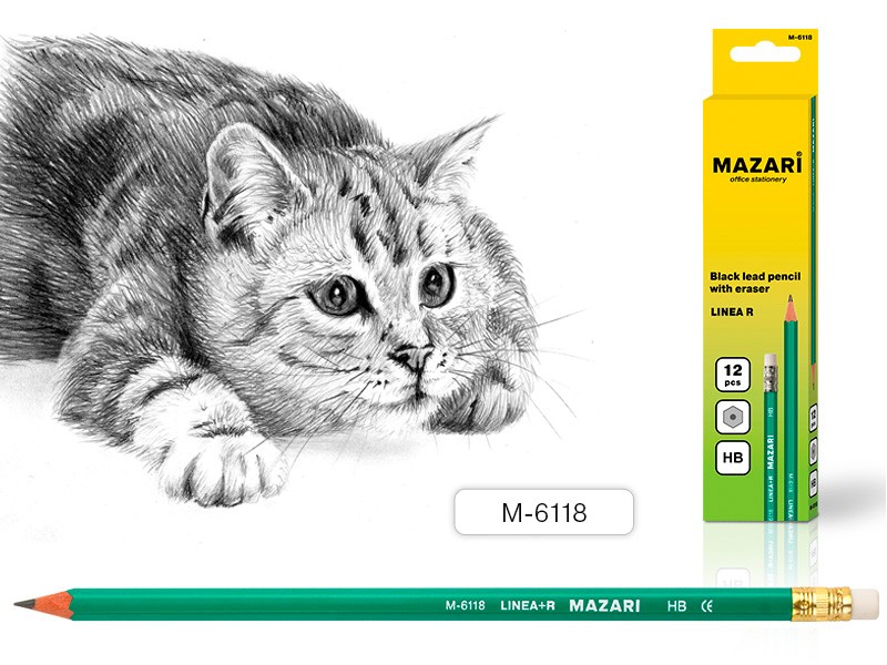 Карандаш прост. Mazari LINEA R пласт с ласт (уп.12)