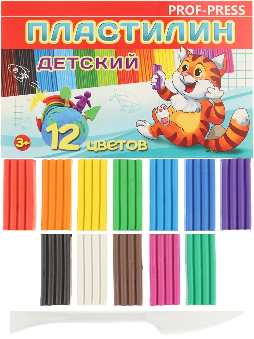 Пластилин 12цв. ПрофПресс 180гр. стек к/к