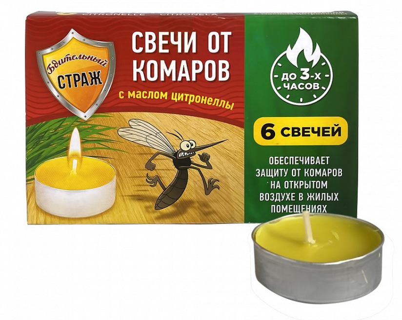 Свечи от комаров Бдительный страж 6шт. аромат Цитронеллы (48)
