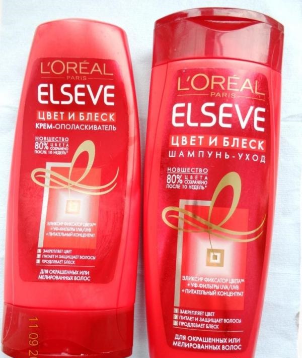Шампунь Loreal Elseve 400мл. Цвет и блеск +бальзам 200мл.