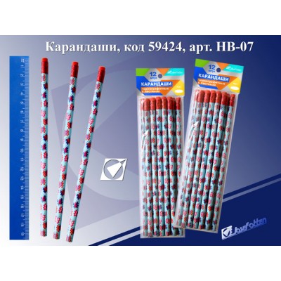 Карандаш прост. JO HB-07 Бабочки.Мороженное не заточ. c/ласт. (уп.12)