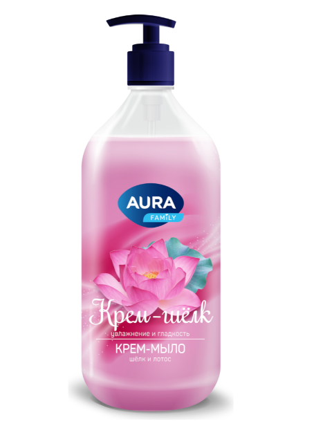 Мыло жидк. AURA 1л. Шелк и лотос дозатор (6)