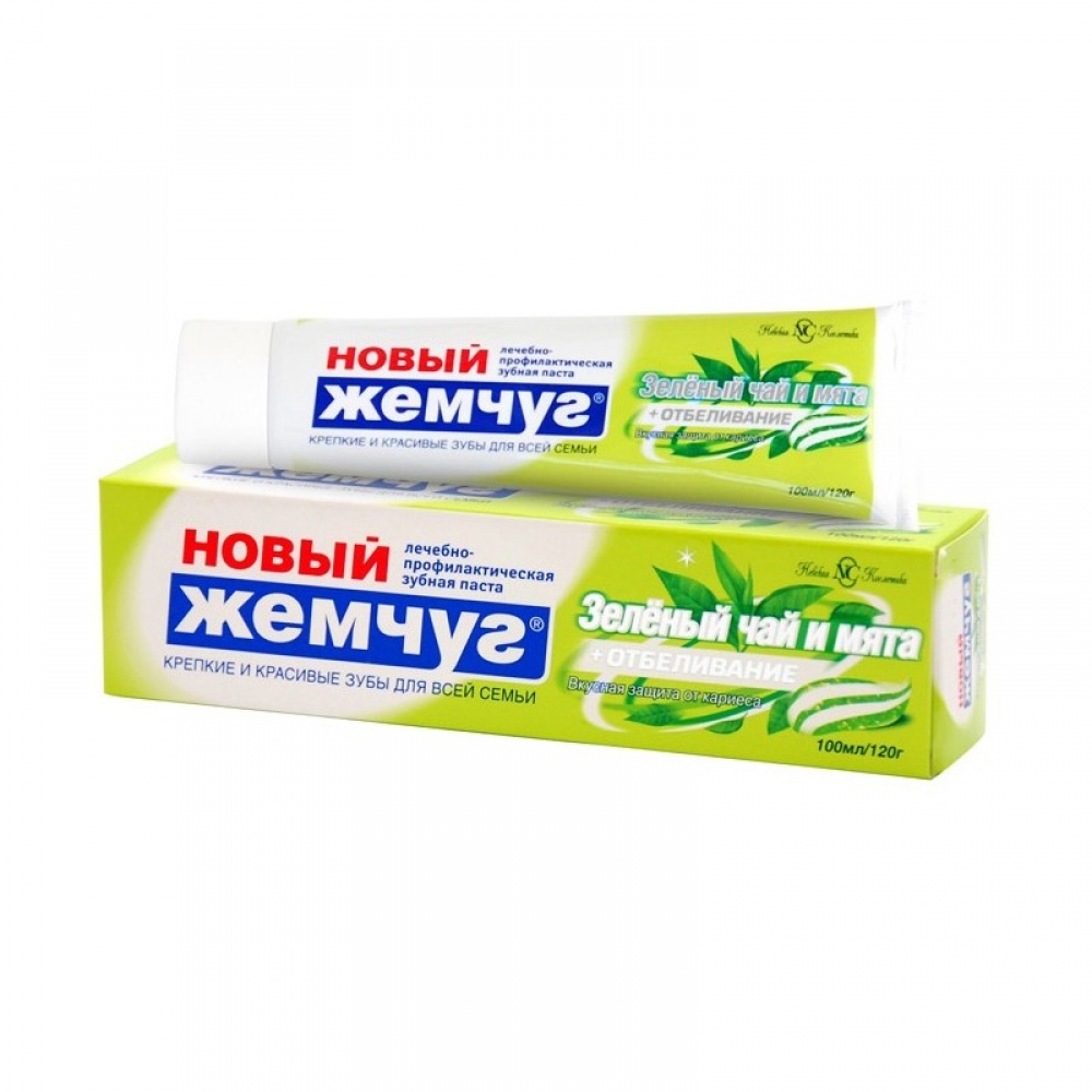 Зубн.паста Новый жемчуг 100мл. Зеленый чай и мята отбел.