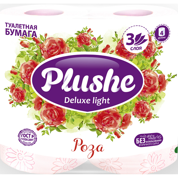 Туалетная бумага Plushe Deluxe Light 3сл 4рул. 15м. Сакура