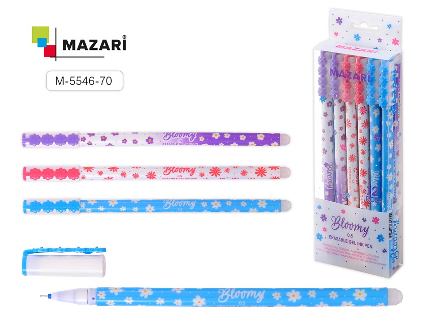 Ручка пишет/стирает СИНЯЯ Mazari 0.5mm BLOOMY (уп.12)