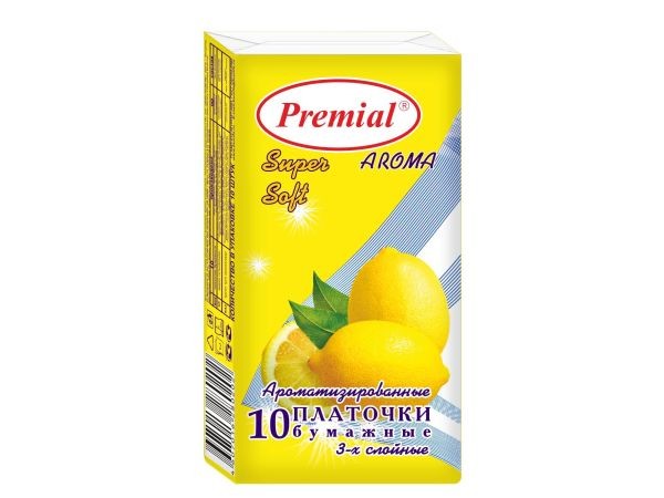Платочки PREMIAL classic лимон/клубника 10шт. (уп.6шт)