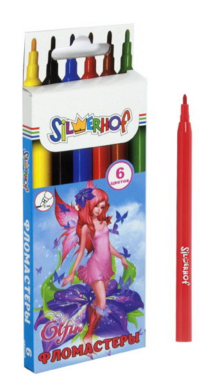 Фломастеры 6цв. Silwerhof ELFIN вентилир.колпачок полипропил.корпус, карт.европодвес