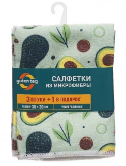 Салфетка микрофибра Guten Tag 30*30см. 4шт. (144)