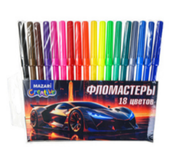 Фломастеры 18цв. Mazari кругл. вент. Машина