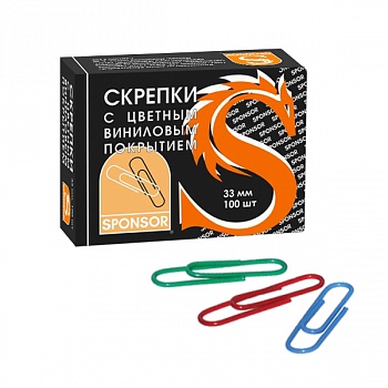 Скрепки 33мм/100шт. Sponsor цветные винил