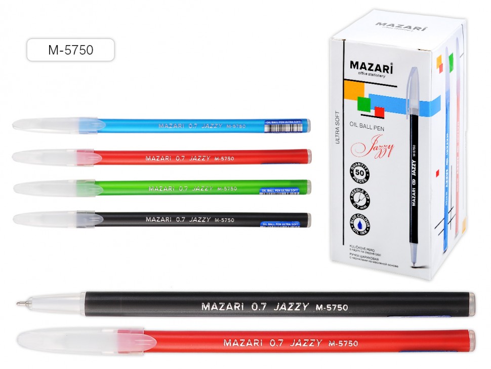 Ручка шар. СИНЯЯ Mazari JAZZY 0,8мм. (уп.50)