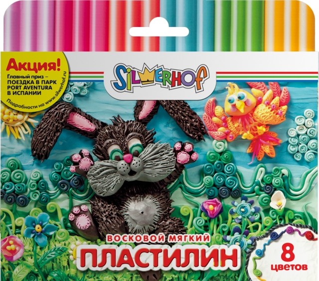 Пластилин воск. 8цв. Silwerhof 120гр. мягк. Юбилейная Коллекция