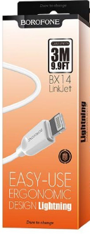 Кабель USB для iPhone Lightning 3м 2.4А белый Borofone BX14