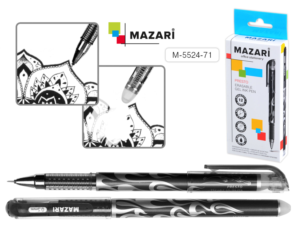 Ручка пишет/стирает ЧЕРНАЯ Mazari 0.5mm Presto (уп.12)