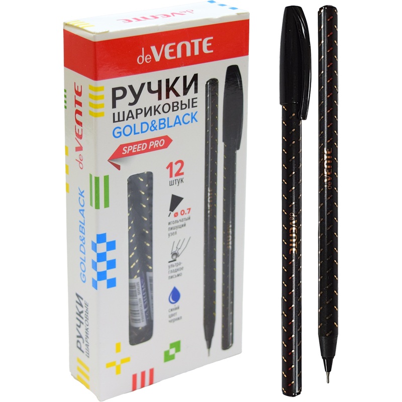 Ручка шар. СИНЯЯ deVente Скорость про черн. 0,7мм. (уп.12)