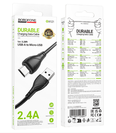 Кабель USB Micro USB 1м 2,4А черный BX121 Borofone