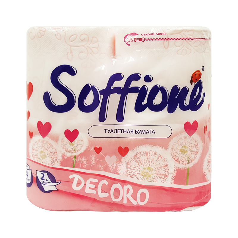 Туалетная бумага Soffione 2сл. 4рул. Decoro Pink Розовая