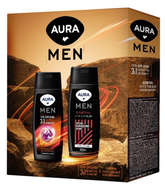 ПН/МУЖ. AURA MEN (гель для душа 250 мл + шампунь 250 мл) (12)